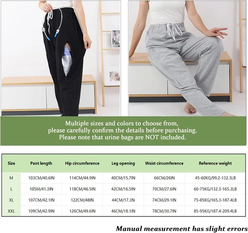 Miniatura 3 de Pantalones de catéter, pantalones con soporte para bolsa de orina para hombres y mujeres, pantalones de cuidado de la incontinencia de doble