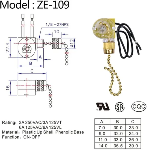 Miniatura 2 de Interruptor de luz para ventilador de techo Zing Ear ZE-109, control de dos cables encendido-apagado compatible con lámparas de techo Hunter y luces
