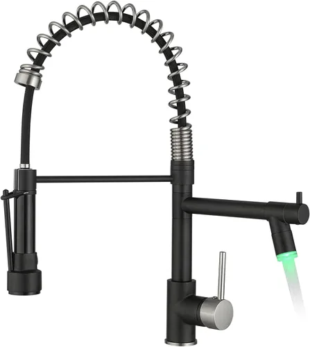Miniatura 10 de Grifo de cocina negro mate con rociador, AIMADI - Grifo de cocina comercial, de una sola manija, con rociador desplegable de un solo orificio