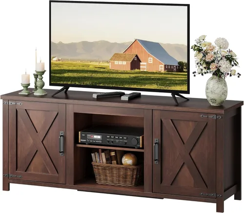Miniatura 13 de WLIVE Moderno soporte de TV de granja para televisores de hasta 65 pulgadas, centro de entretenimiento con puertas de granero en forma de X, consola