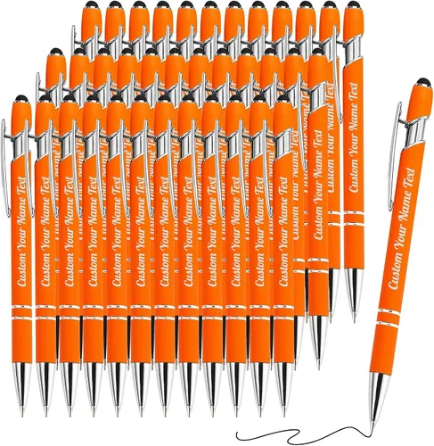 Miniatura 25 de 12 bolígrafos personalizados a granel con grabado sin nombre, bolígrafos personalizados con lápiz capacitivo, logotipo de mensaje de texto grabado
