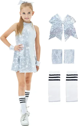 Girls Sequins Dance Dress, Jazz Dance Costumes Hip Hop Outfits Sleeveless Modern Dance Costume Top and Shorts