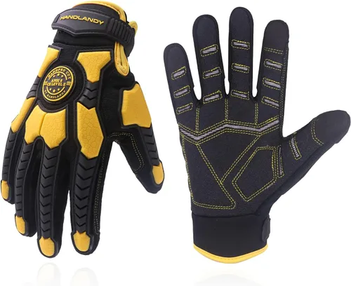 Miniatura 11 de HANDLANDY HLDD - Guantes de trabajo resistentes, guantes de impacto con protector TPR, guantes de trabajo mecánico antivibraciones para hombres