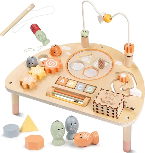 Mesa de Actividad para Niños de 1 Año, Juguetes Montessori para Niñas y Niños de 1 a 2 Años, Regalos, Mesa de Juego Sensorial de Madera 8 en 1 para
