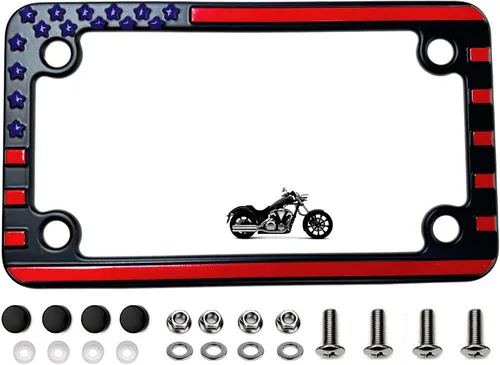 Miniatura 10 de MULL Marco de matrícula de aluminio para motocicleta con bandera estadounidense en relieve 3D, color negro (paquete de 1)