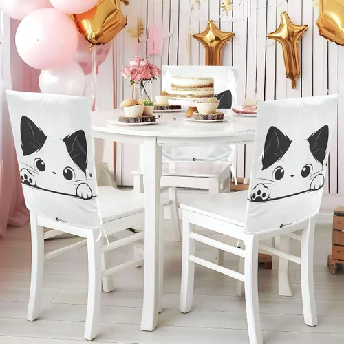 Miniatura 5 de Cartoon Cute White Funny Cat Decorative Office Chair Slipcover for Classroom Stools Washable Slip Cover cubre sillas para comedor Set of 6
