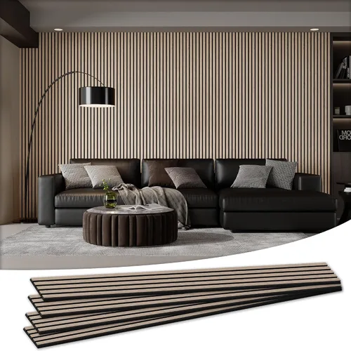 Miniatura 25 de Paquete de 4 paneles acústicos de pared de 105.9" x 12.6" x 0.8" que absorben sonido, paneles de pared de listones de madera para decoración de Teca