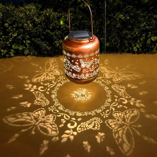 Miniatura 6 de Regalos de cumpleaños para mujeres, mamá, abuela, faroles solares de mariposa para exteriores, impermeables, cobre metal, luces solares colgantes