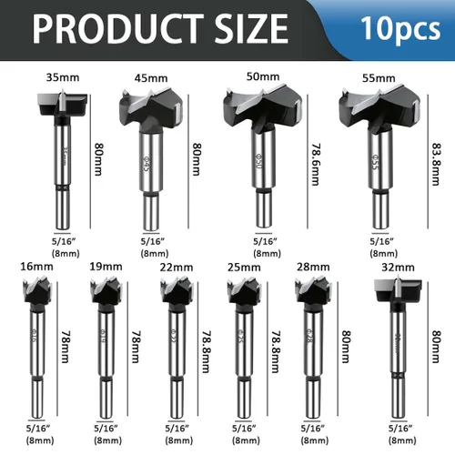 Miniatura 6 de 10 piezas de broca Forstner, broca Forstner con punta de carburo para madera dura, juego de sierra de perforación para carpintería, kit