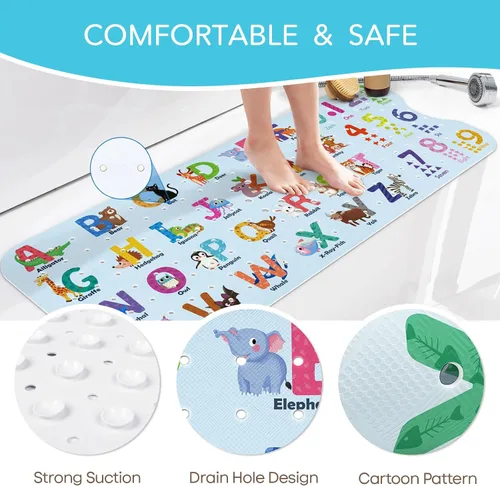 Miniatura 5 de SHUCHING Tapete de baño para bebé antideslizante de 40 x 16 pulgadas, tapete de baño para niños, sin moho, tapete de ducha antideslizante para baño