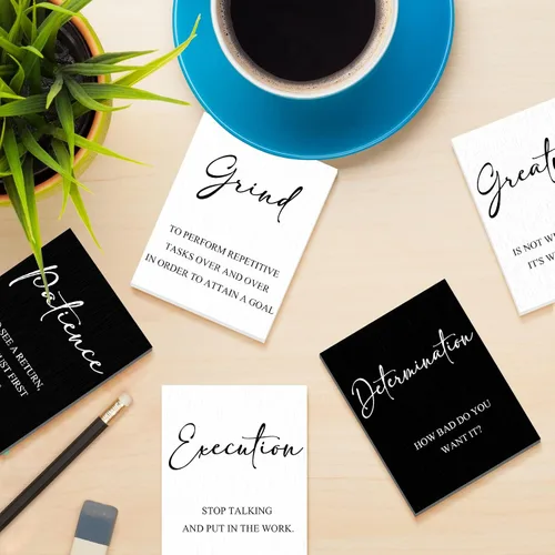 Miniatura 6 de Yulejo 9 mini letreros inspiradores de madera para oficina con definición positiva, estante de decoración de escritorio, regalo de alegría