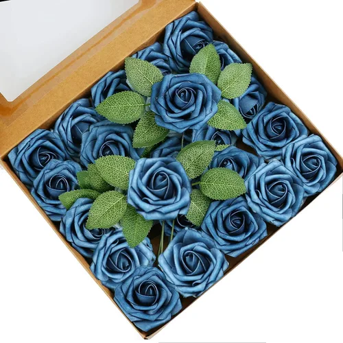 Miniatura 41 de Higfra Flores artificiales, 25 rosas falsas de espuma de aspecto real con tallos para ramos de boda, centros de mesa de despedida de soltera, Brillo