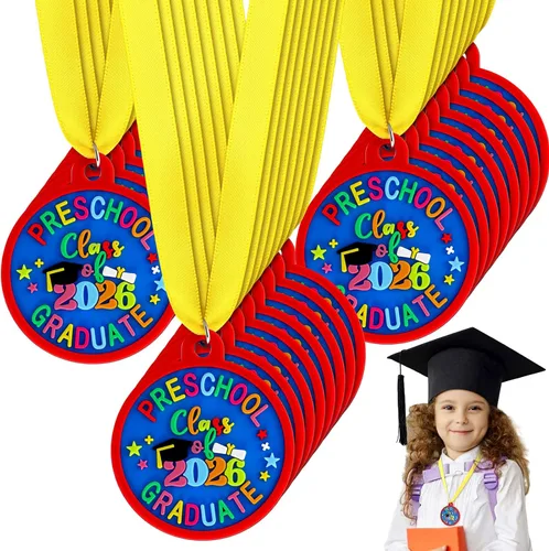 Sratte Medalla de graduación preescolar de jardín de infantes para niños, medallas de premio de graduación con cinta amarilla para el cuello para