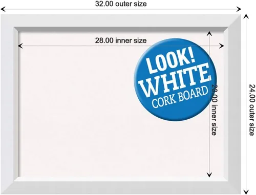 Miniatura 4 de Amanti Art Tablero de corcho blanco para pared (32 x 24) con marco de madera blanco blanco y blanco, tablero de corcho mediano para oficina, tablero