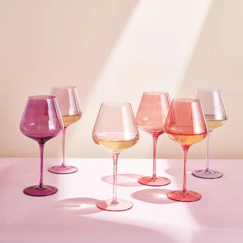 Miniatura 2 de Colors of Love - Juego de 6 copas de vino de cristal rosa y rojo de San Valentín, estilo italiano, elegante estilo italiano, cristalería de 24