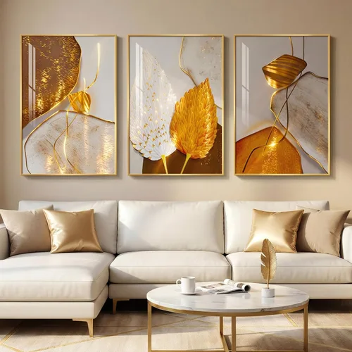 Miniatura 48 de Arte de pared moderno enmarcado en blanco y negro, 3 piezas de impresiones contemporáneas grandes para paredes, juego de 3 imágenes de hojas doradas