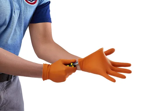 Miniatura 5 de Venom Steel Guantes de nitrilo naranja, 8 mil de grosor, 50 unidades, guantes desechables texturizados de máximo agarre, resistentes a pinchazos