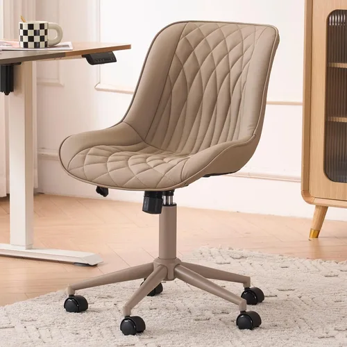 Miniatura 16 de YOUNIKE Silla de oficina ergonómica de piel sintética gris sin brazos, cómoda silla de escritorio con respaldo mecedor, bonita silla giratoria