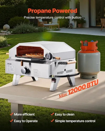 Miniatura 3 de VEVOR Horno de pizza para exteriores 2 en 1, horno y parrilla de pizza de propano de 13 pulgadas, horno de gas propano de mesa de 12,000 BTU