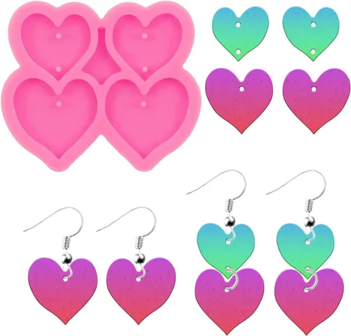 Miniatura 11 de Molde de aretes de resina de corazón para el día de San Valentín, moldes de joyería de silicona para fundición epoxi de bricolaje, aretes, 425.2 in