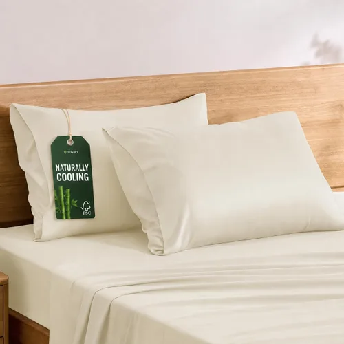 TOSMO Oeko-TEX - Juego de 2 fundas de almohada de lujo, viscosa refrescante derivada de bambú, fundas de almohada suaves y sedosas transpirables con