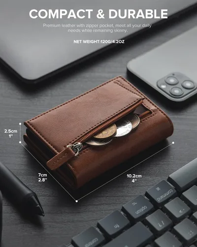 Miniatura 6 de VULKIT Cartera con bolsillo para monedas, cierre magnético, con ventana de identificación, billetera de cuero para efectivo y tarjetas de crédito