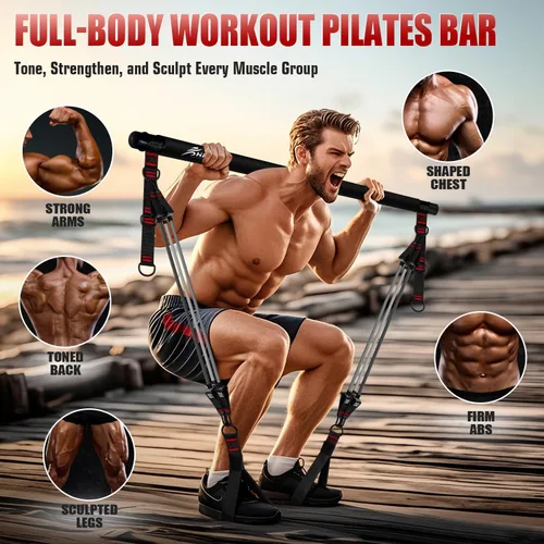 Miniatura 3 de Kit de barra de pilates HPYGN con bandas de resistencia, equipo de entrenamiento de pilates multifuncional de alta resistencia para entrenamiento