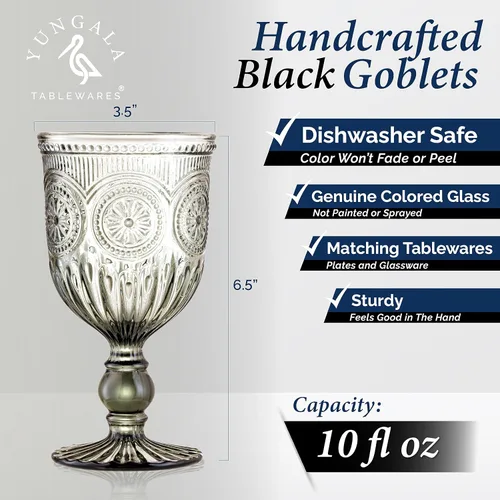 Miniatura 6 de Juego de 6 copas de vino negras Yungala, copas de vidrio ahumado, cristalería negra fabricada en vidrio de color apto para lavavajillas - copas