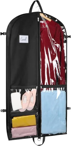 Miniatura 6 de Bolsas de ropa de baile negras de Zilink, bolsa de ropa de 40 pulgadas para competiciones de baile con 5 bolsillos transparentes con cremallera