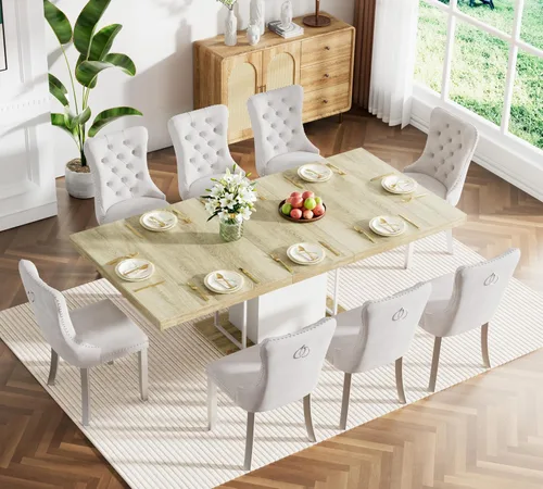Miniatura 119 de Juego de mesa de comedor extensible marrón de 63 a 78.74 pulgadas para 4, juego de mesa de comedor de 5 piezas con 4 sillas, mesa de cocina