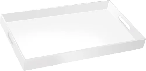 Miniatura 12 de Bandeja de servir de acrílico transparente de 18 x 16 pulgadas con asas, bandeja otomana extra grande, bandeja decorativa a prueba de derrames, mesa