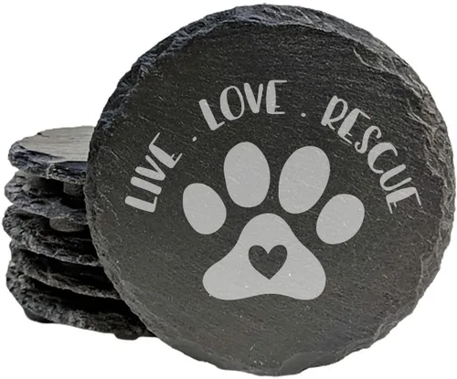 Miniatura 9 de Engraved Dog Cat Paw Coasters Set of 4 – Dog Cat Silhouette Paw Print Design – 4 Inch Round Slate – Pet Lover Home Decor – Handmade in Oregon USA