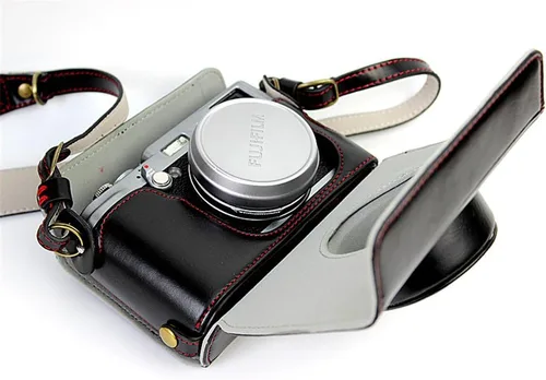 Miniatura 3 de Funda X100, hecha a mano de piel sintética para cámara de cuerpo completo para Fujifilm Fuji X100 X100S X100T versión de apertura inferior + correa