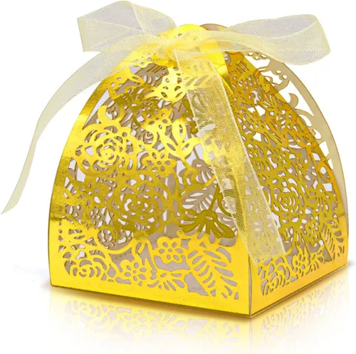 Miniatura 15 de KPOSIYA - 70 Cajas para dulces, cortadas con láser, 2.5 x 2.5 x 3.1 pulgadas, cajas de regalo para despedidas de soltera, cumpleaños o boda Oro