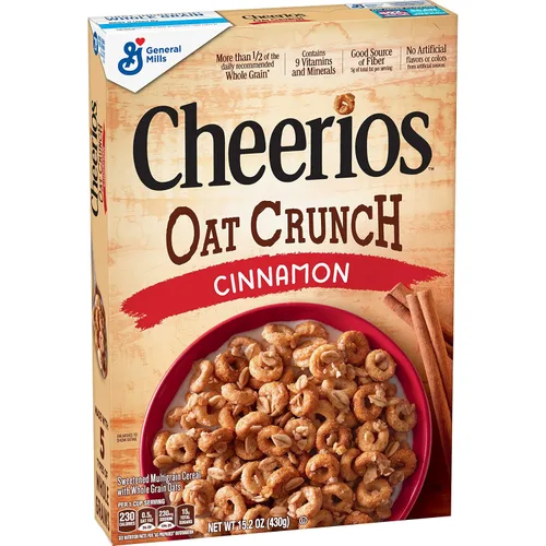 Cheerios Cereal de desayuno crujiente de avena y canela, 15.2 oz
