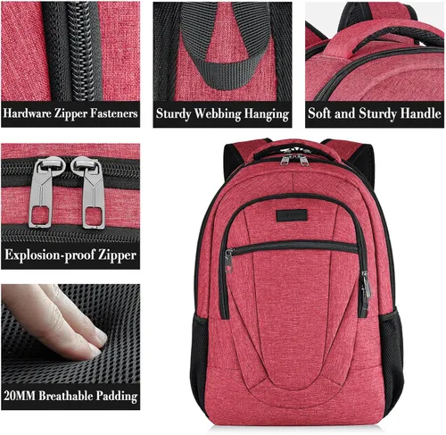 Miniatura 2 de Mochila para portátil unisex BIKROD en color rosa, adecuada para estudiantes universitarios, compartimento para portátil de 17 pulgadas