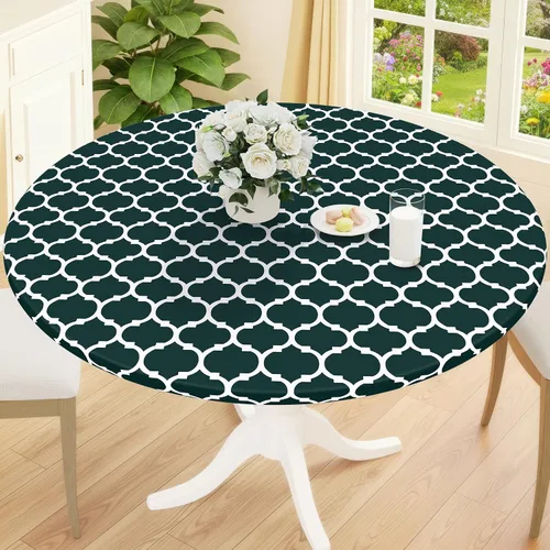 Miniatura 50 de Smiry Mantel redondo de pícnic, fundas de mesa elásticas impermeables para mesas de 18 a 24 pulgadas, manteles de vinilo con parte trasera