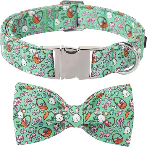 Miniatura 26 de Lionet Paws Collar de Pascua para perro con pajarita, collar de conejo con hebilla de metal para perros, collar ajustable y cómodo para perros