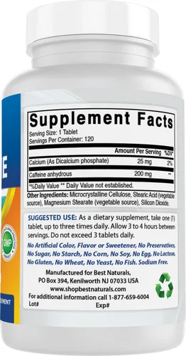 Miniatura 6 de Best Naturals Píldoras de cafeína de 200 mg, 120