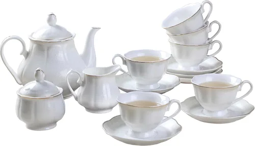 Miniatura 6 de Guangyang - Juego de té de porcelana de 15 piezas (calcomanía de flor de rosa), tetera de calabaza con 6 tazas y 6 platillos