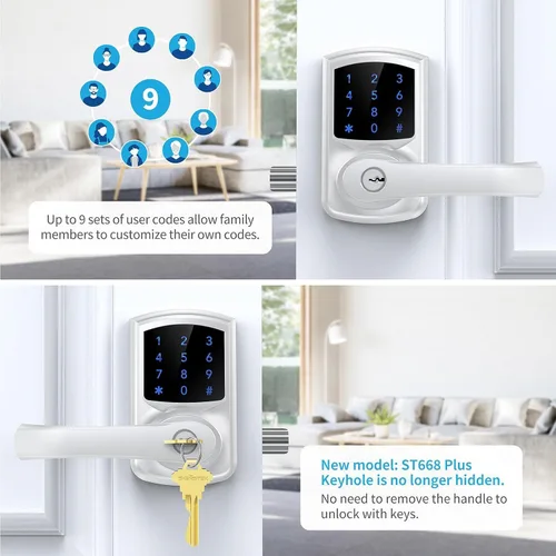 Miniatura 9 de Signstek Entrada sin Llave, Cerradura de Puerta Digital Smartcode para Puerta Principal, Cerradura de Puerta con Teclado con Manija y Llave