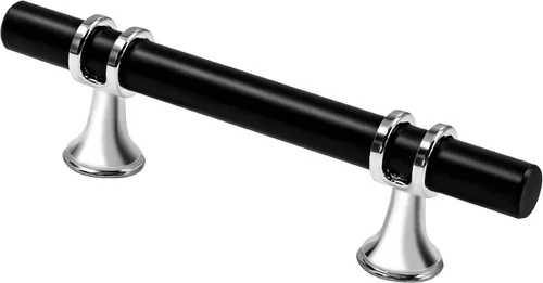 Miniatura 35 de Alzassbg Paquete de 6 pomos de barra de barra negra y plateada mate, AL6087CPMB 2 pulgadas de longitud, diseño de barra en T moleteada