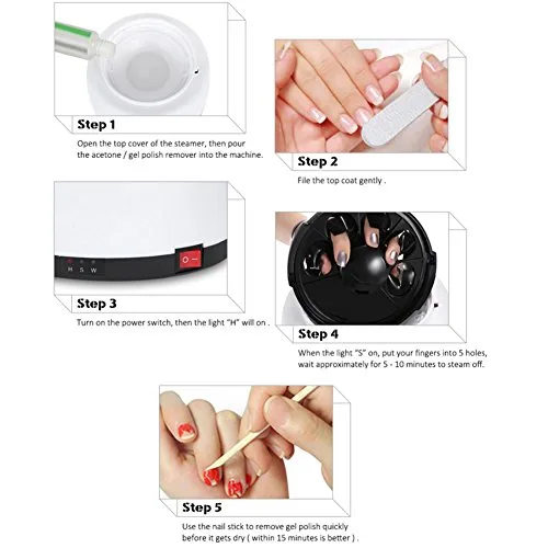 Miniatura 5 de Vaporizador removedor de uñas, máquina de eliminación de esmalte de gel rápido de 36 W, 6.61 x 6.73 x 4.53 pulgadas, vaporizador de eliminación