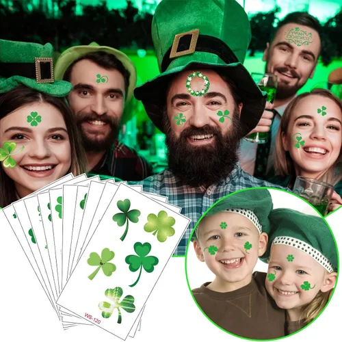 Miniatura 2 de Tatuajes del día de San Patricio, trébol temporal, tatuajes de trébol temporales, tatuajes de la suerte de trébol impermeable para adultos y niños