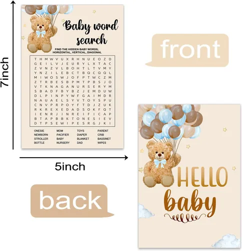 Miniatura 2 de Juegos de baby shower, búsqueda de palabras para bebés, doble cara, divertidas ideas y suministros para fiesta de bebé para niña o niño. Bonito