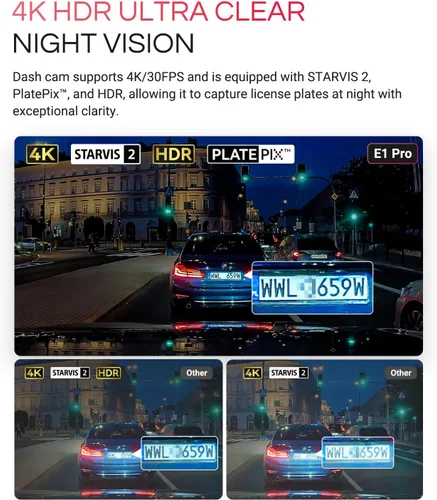 Miniatura 10 de Vantrue Cámara frontal E1 Pro 4K Mini Dash Cam frontal, STARVIS 2 PlatePix HDR visión nocturna para automóvil, GPS WiFi 5G integrado, pantalla IPS