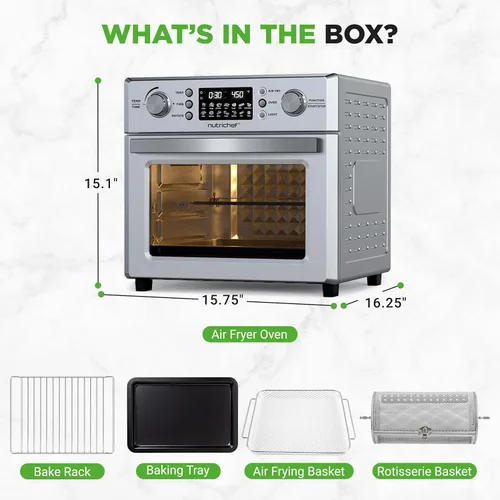 Miniatura 8 de NutriChef Horno freidora de aire eléctrico de 26L Freidora de aire giratoria de 1700W de sobremesa Función de rotación 360° 10 menús
