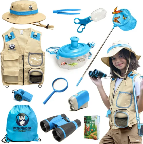 Kit de explorador para niños con chaleco de safari, sombrero y más – Kit de captura de insectos para niños con guía de aventuras y búsqueda de