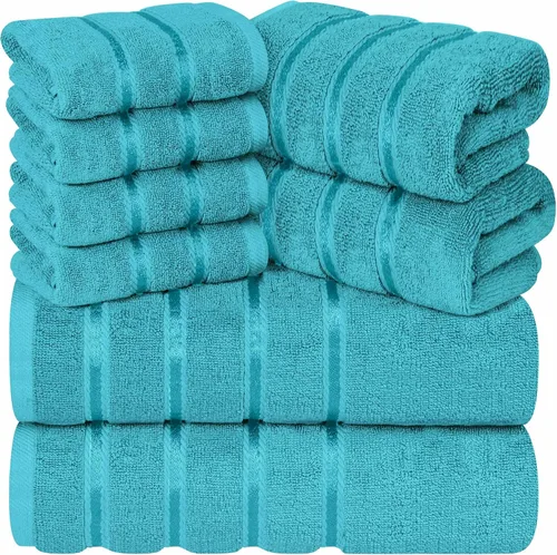 Miniatura 16 de Juego de 4 toallas de mano de lujo para baño, 100% algodón hilado en anillo de 600 GSM, suaves y absorbentes, rayas de viscosa, 16 x 28 pulgadas