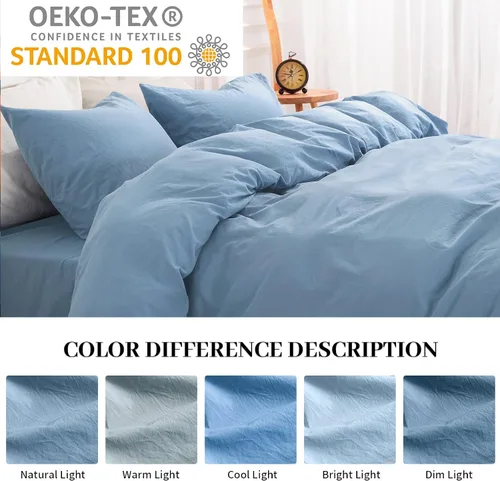 Miniatura 4 de NEXHOME PRO Juego de funda de edredón tamaño King, 100% algodón lavado, aspecto de lino texturizado, orgánico, natural, juego de ropa de cama de 3